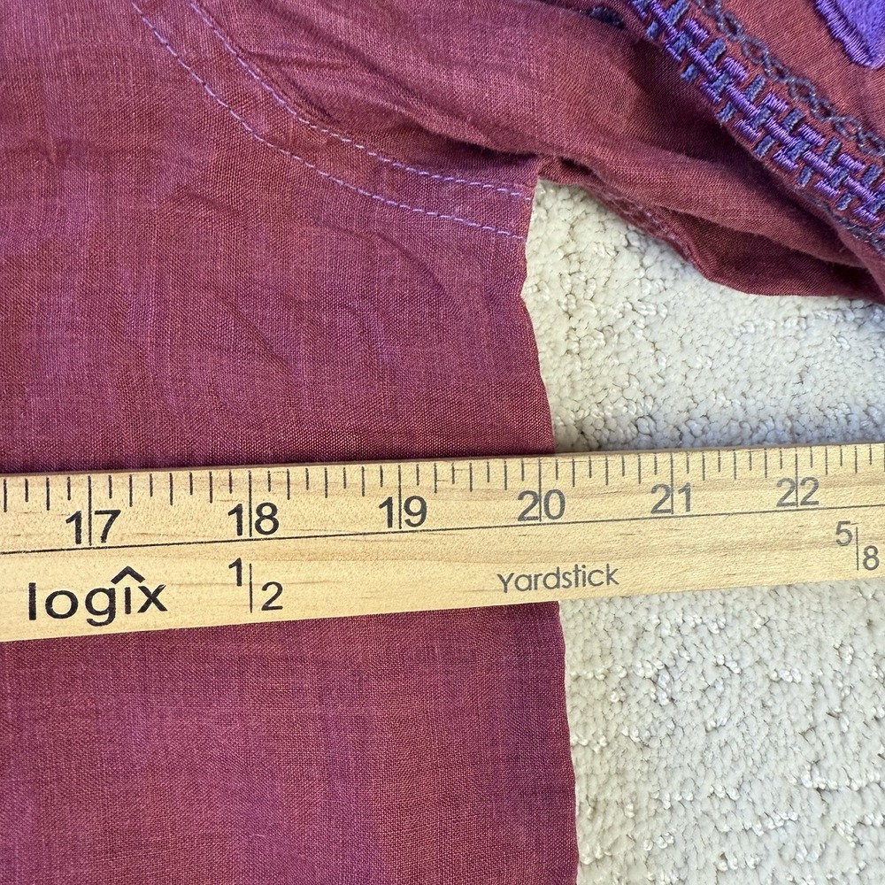 Sundance Christiane Embroidered Blouse PM Burgundy Purple Boho Ramie Top $138 - Picture 12 of 14